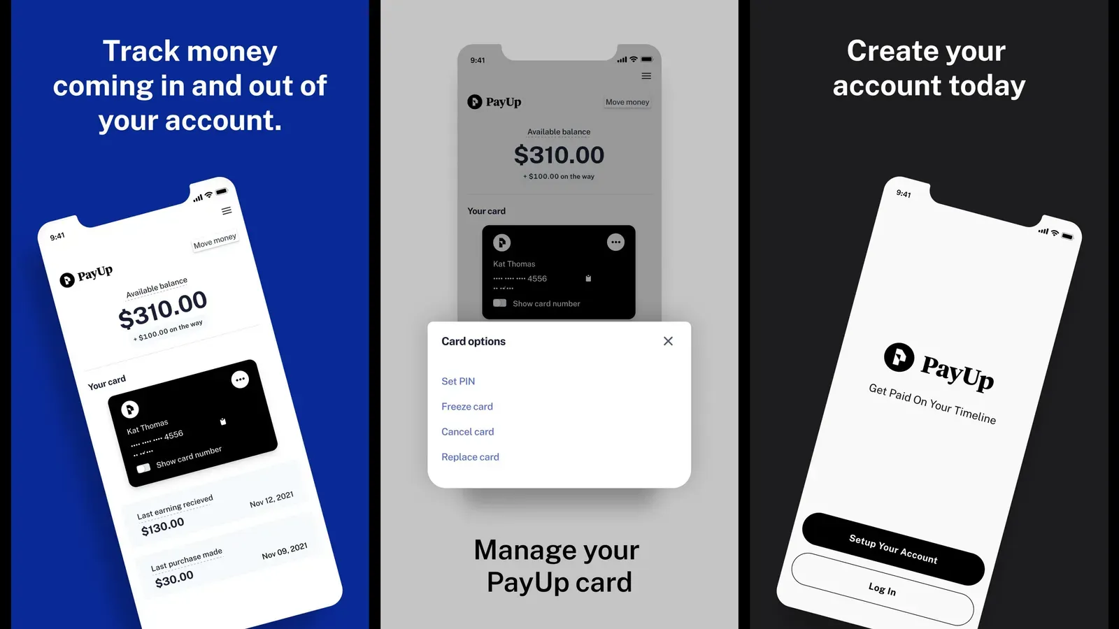 PayUp money tracking and card management