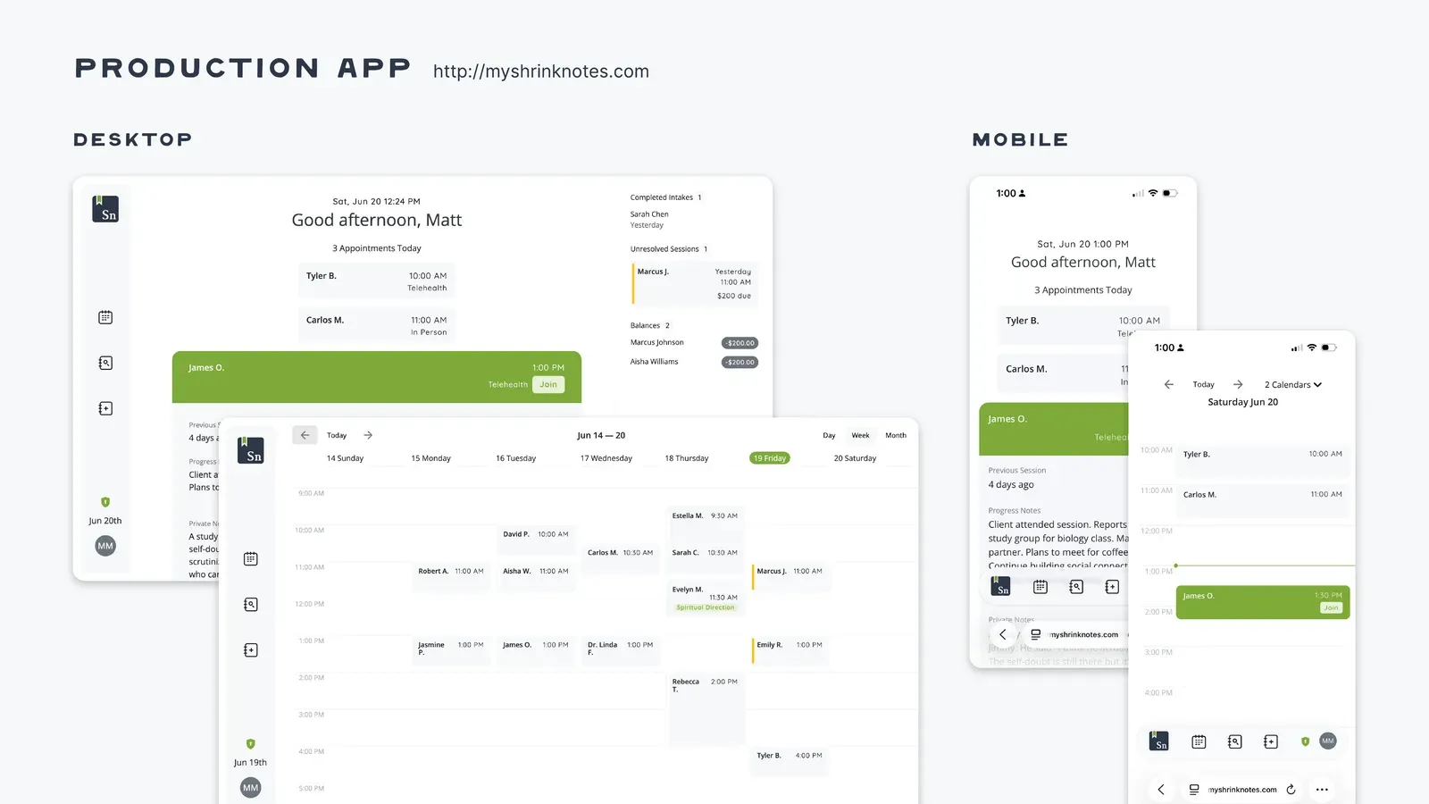 ShrinkNotes desktop and mobile app screens