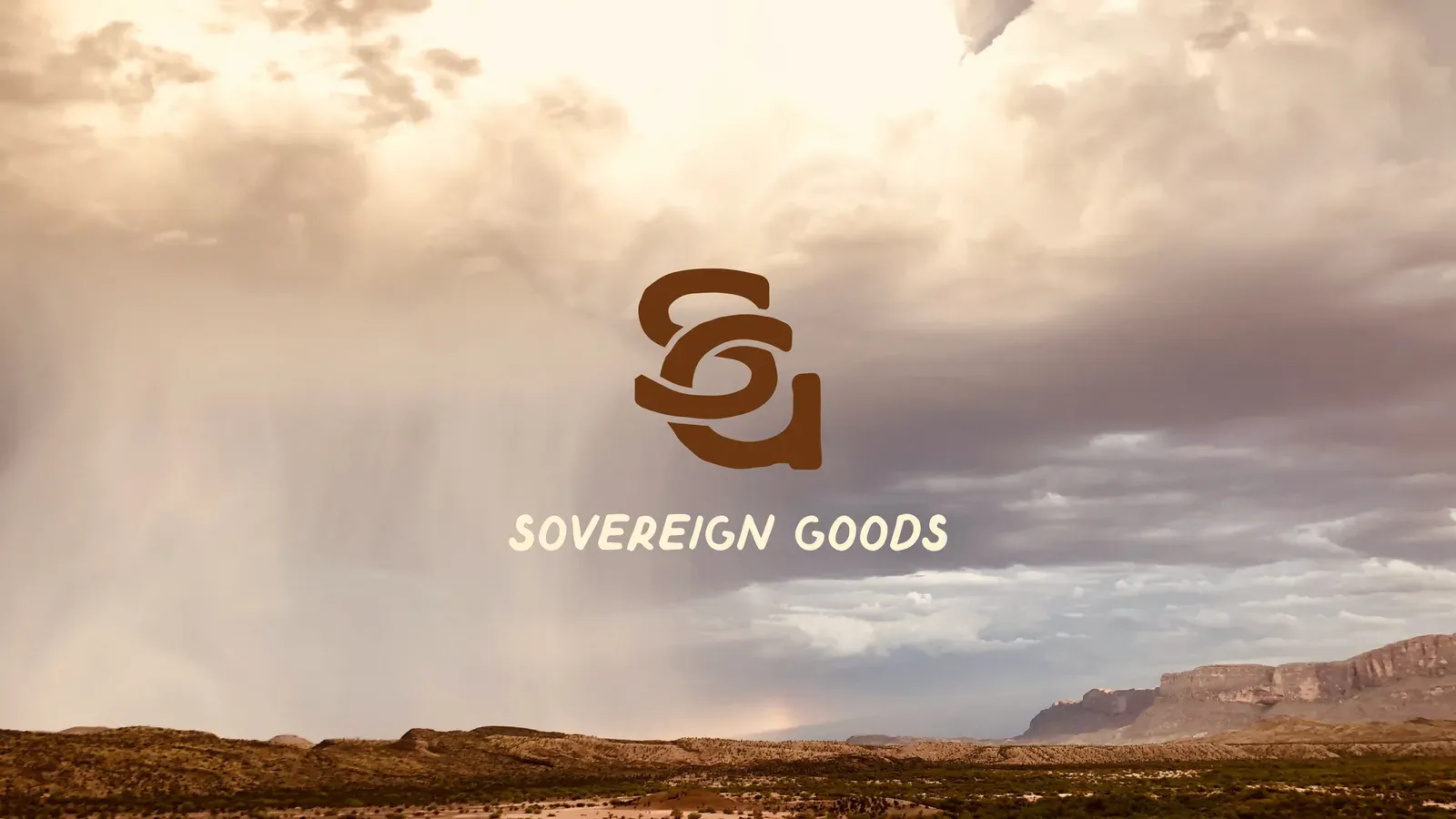 Sovereign Goods logo over a Big Bend landscape